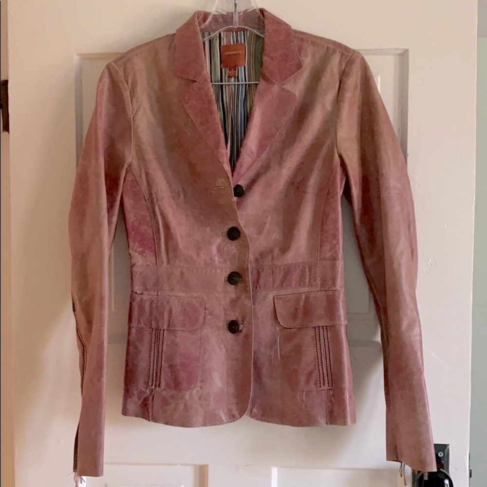 Pink Distressed Leather Jacket